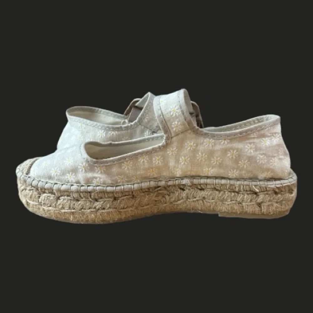 Free People Cream Espadrille Mary Janes with White Floral Embroidery
